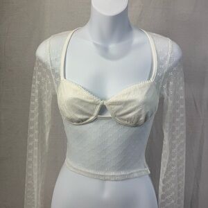 Princess Polly Elegant Lace Long Sleeve White top Size 4